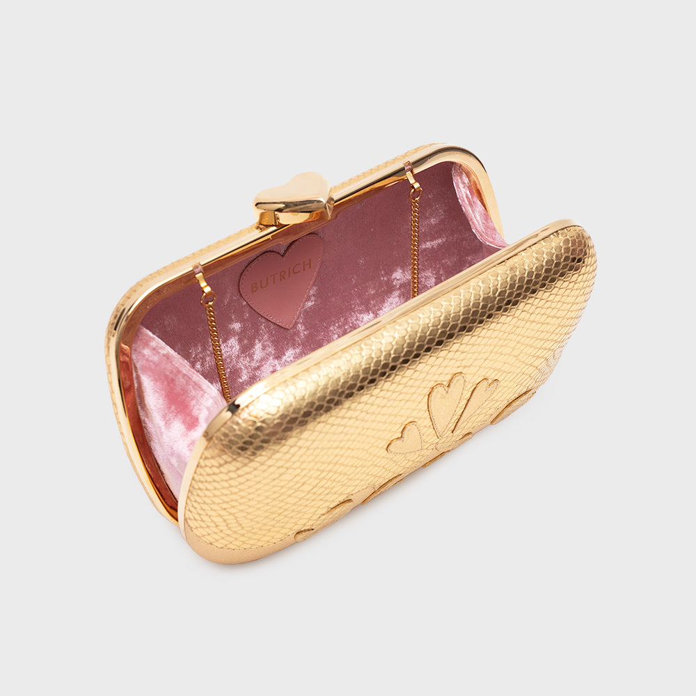 CLUTCH LUCKY HEARTS PILLBOX GOLD