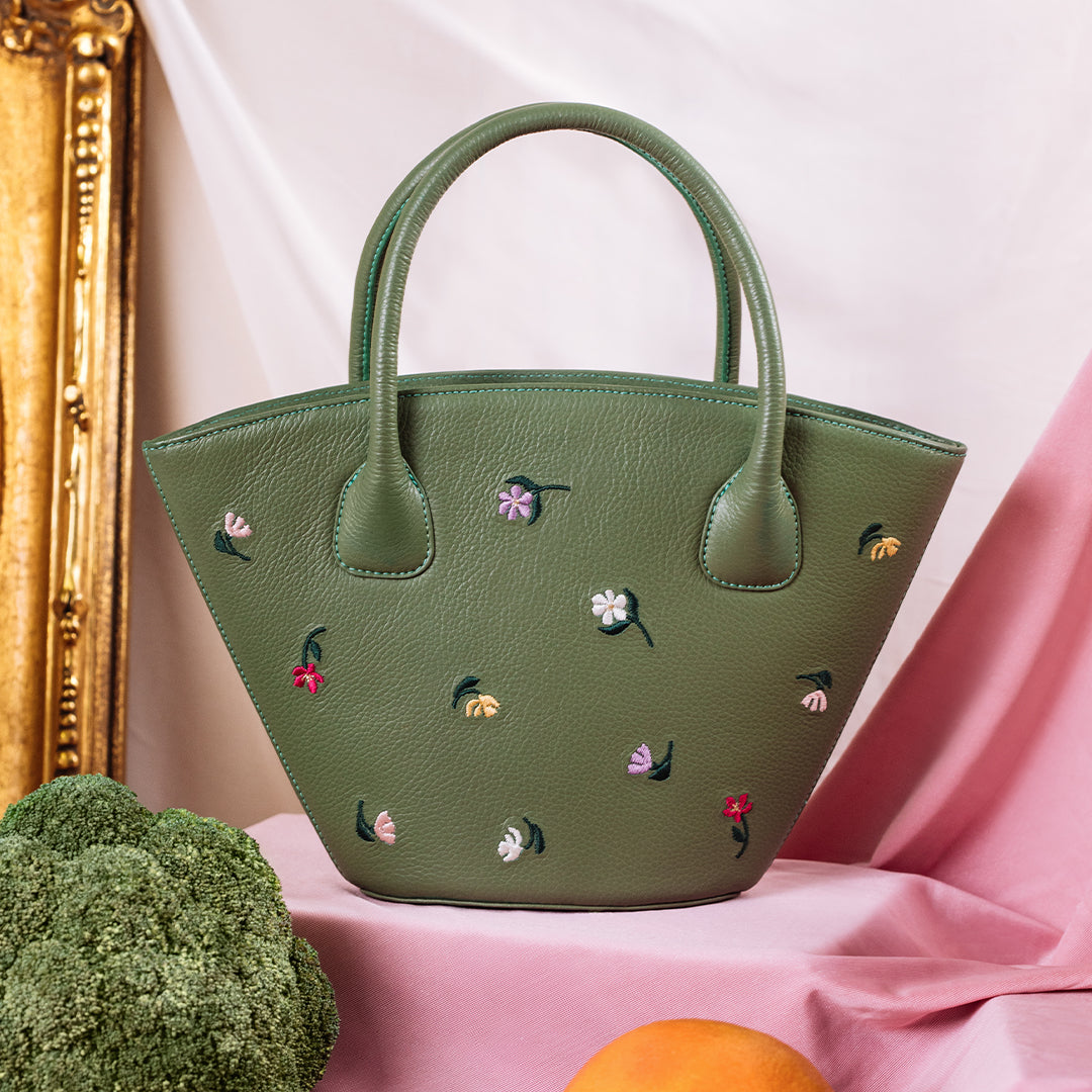 GREEN BLOSSOM TRAPEZE BAG