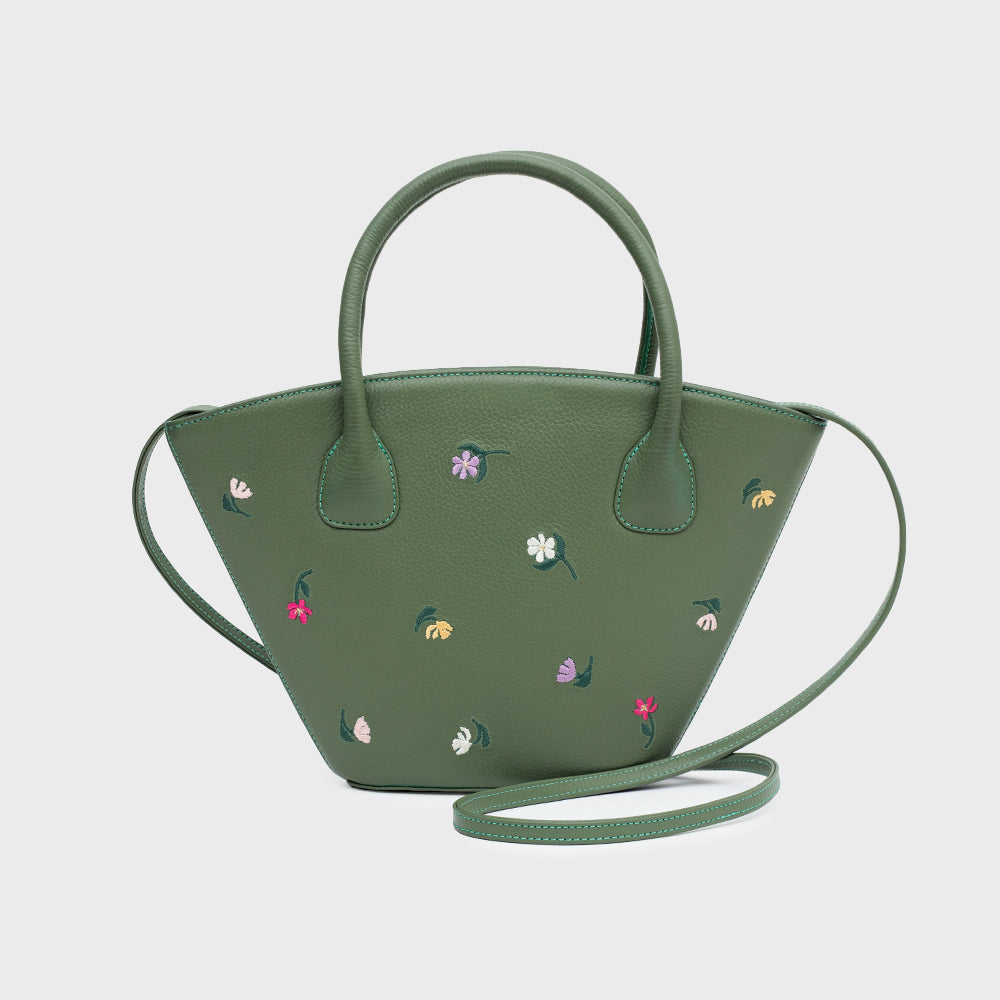 GREEN BLOSSOM TRAPEZE BAG