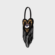LUCKY EYE HEART FRINGES BAG BLACK