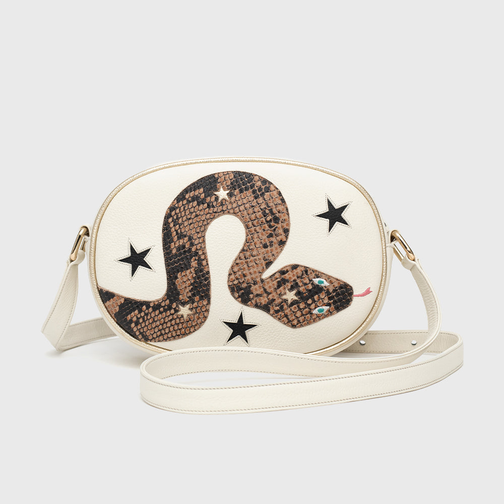 MAXI OVAL BAG ANACONDA HUESO