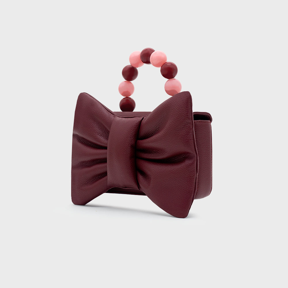 NAILA BEADED BOW BAG BORGOÑA