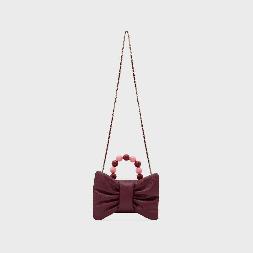 NAILA BEADED BOW BAG BORGOÑA