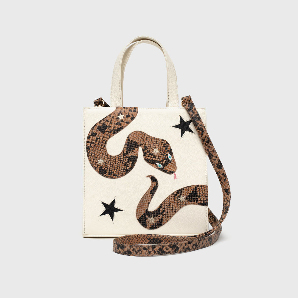 SQUARE TOTE BAG ANACONDA IVORY