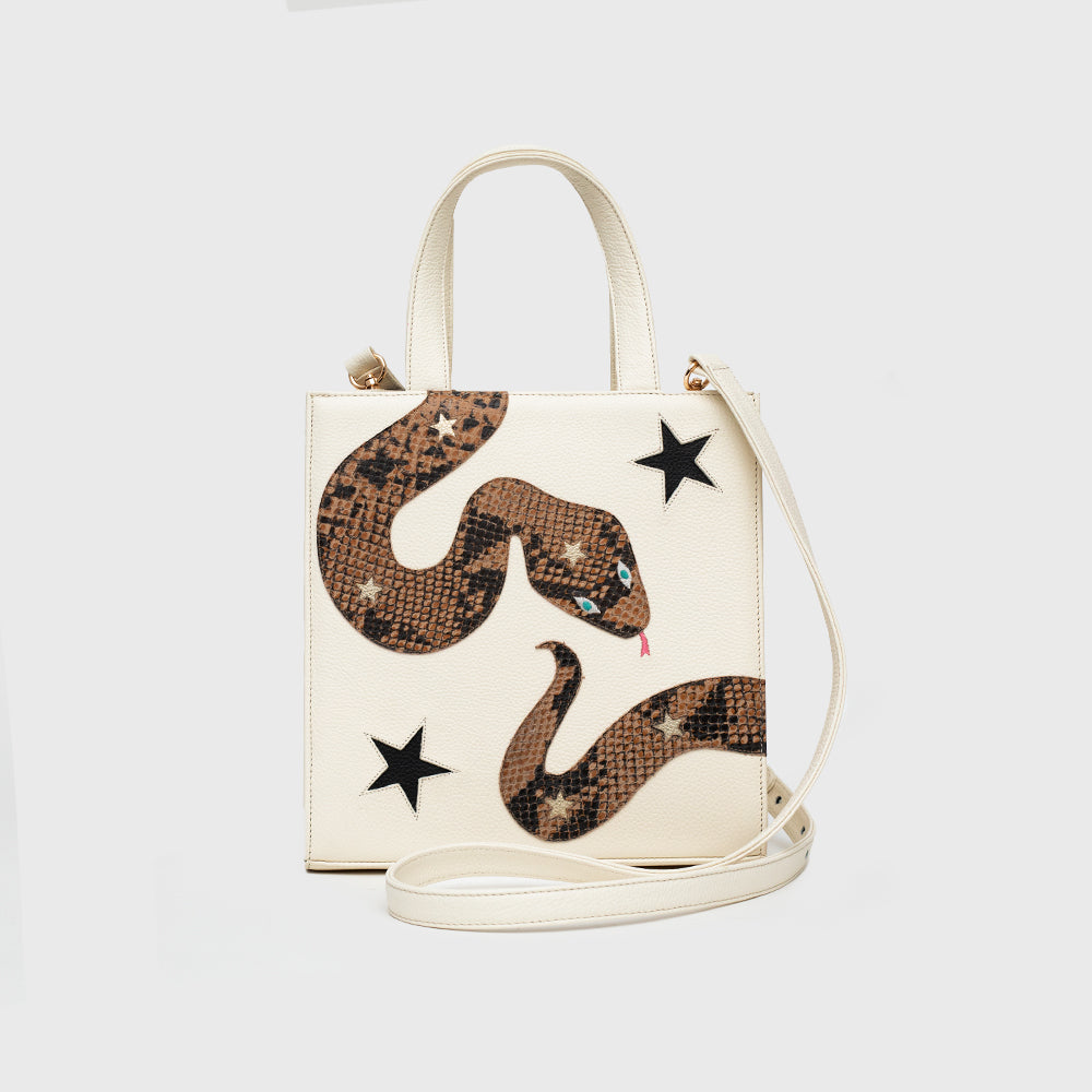 SQUARE TOTE BAG ANACONDA HUESO