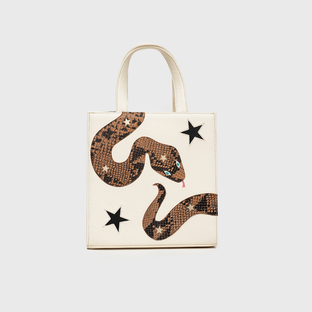 SQUARE TOTE BAG ANACONDA IVORY