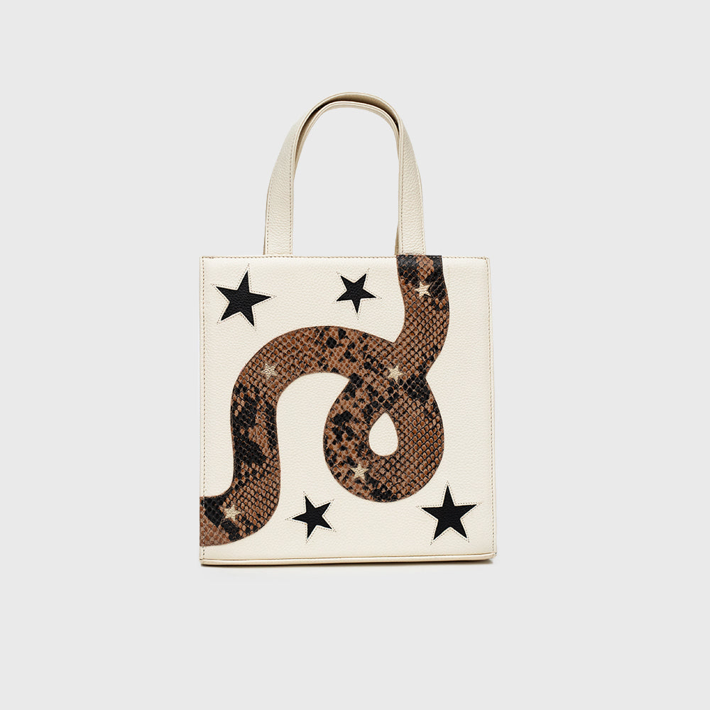 SQUARE TOTE BAG ANACONDA IVORY