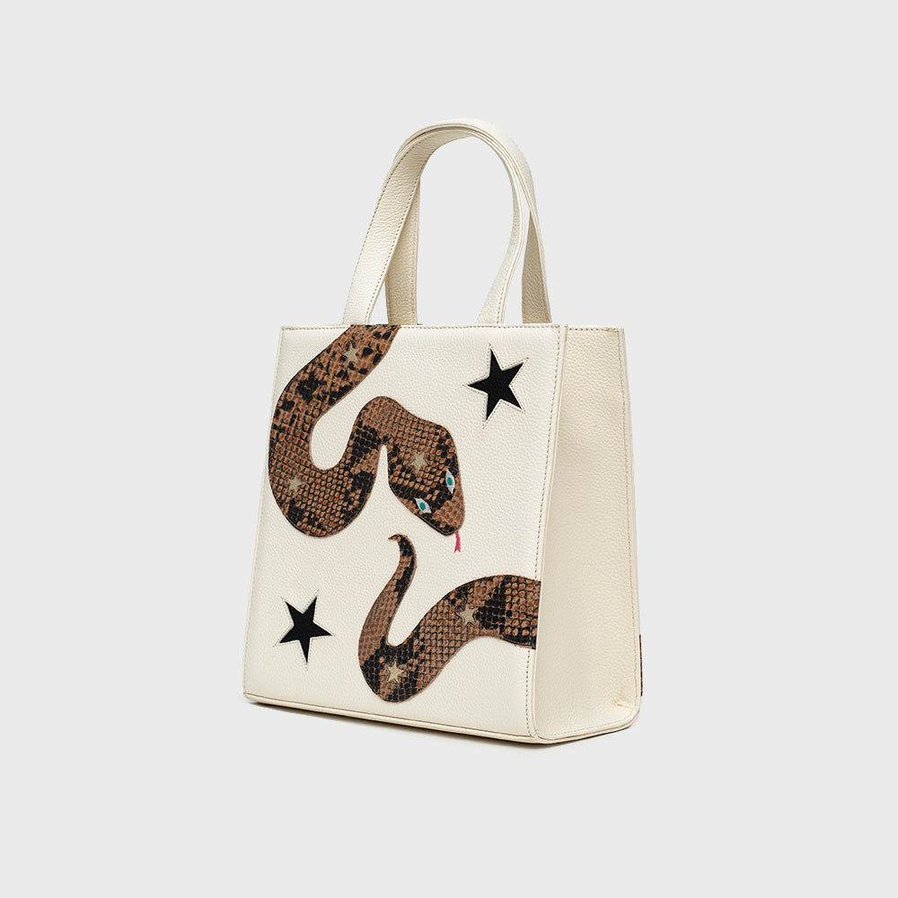 SQUARE TOTE BAG ANACONDA IVORY