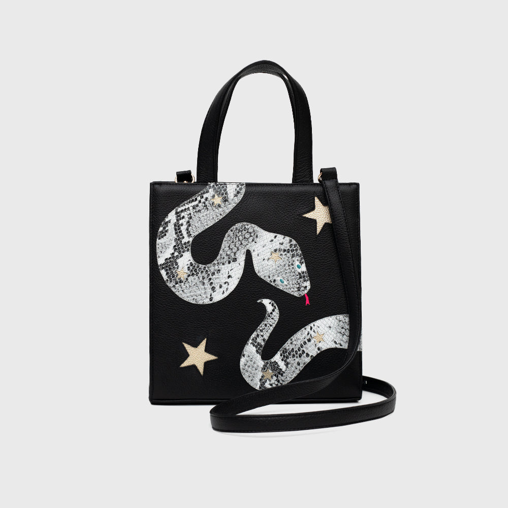 SQUARE TOTE BAG ANACONDA BLACK