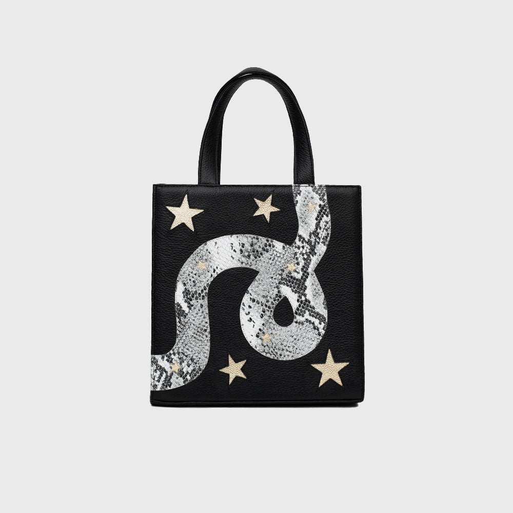 SQUARE TOTE BAG ANACONDA BLACK