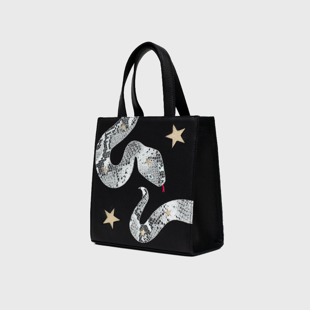 SQUARE TOTE BAG ANACONDA BLACK