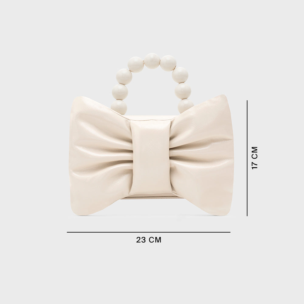 NAILA BEADED BOW BAG HUESO
